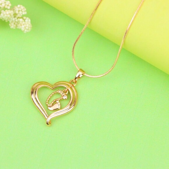 "Rose Gold Heart Pendant with Baby Footprint Charm – Elegant Look, XPPT1199 - Picture 2 of 13